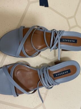 Margaux Blue Strappy Sandals with a block heel